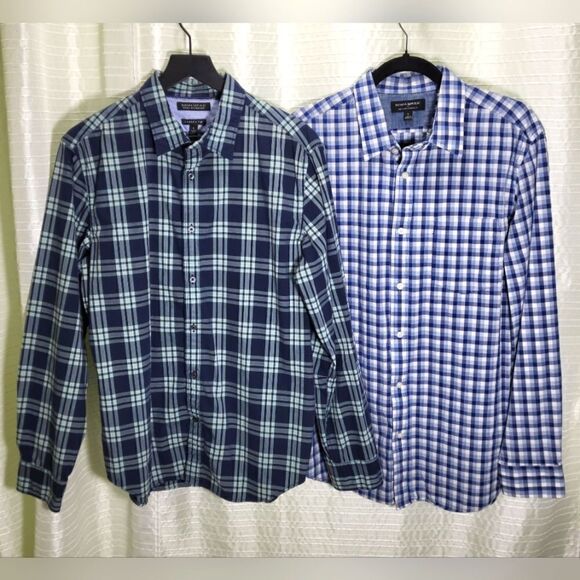 SET OF TWO Banana Republic Plaid Cotton Shirts, TWO Styles Blue, Multi Size L - Picture 1 of 11